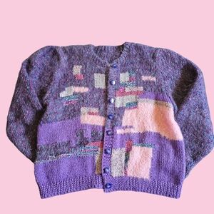 Pastel Maximalist Cashmere Wool Patchwork Boho Chic Handknitted Cardigan size L